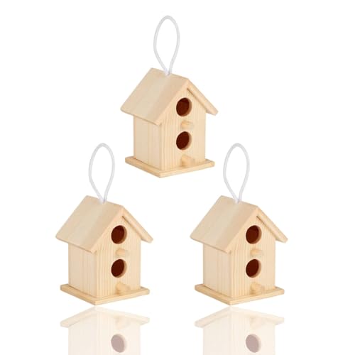 3Pcs Vogelhäuser zu malen, hölzernes Vogelhaus hängenden Vogelkäfig für Außengarten von HERCHR