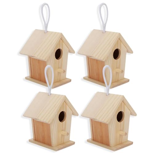 4 Stück Holzvogelhaus Vogelhaus für draußen mit hängendem Seil Mini Vogelhaus Nester Käfig für Gartenbalkon von HERCHR