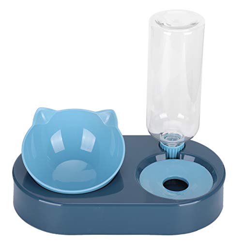 HERCHR 2-in-1-Katzenwasserspender mit Katzenfutterschalen, abnehmbaren automatischen Futterautomaten für Katzen, Kätzchen, Welpen und kleine Hunde(Blau) von HERCHR
