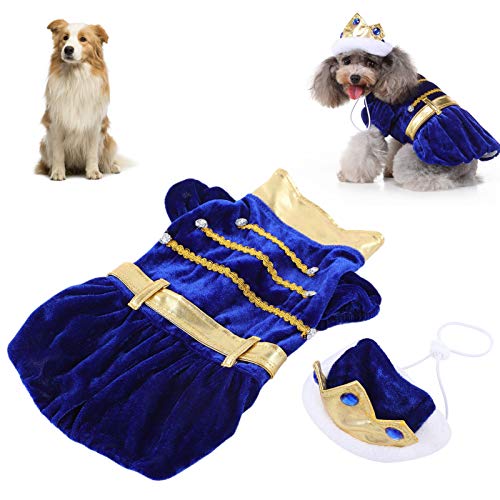 HERCHR Hundeprinzen Kostüm, kleine Hunde Katzen Outfits Cosplay Dress Up Kostüm mit Krone für Halloween Weihnachten[L] von HERCHR