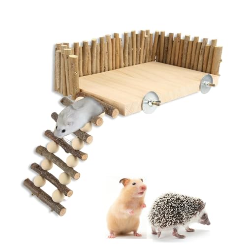 Hamster Plattform Klettern, Hamster Spielplattform Hamster-Holzbrücke Spielzeug Nagetiere kauen Spielzeug Zubehör mit Zaun für Sugar Glider Goldbär Chinchillas Rennmäuse Zwerghamster von HERCHR