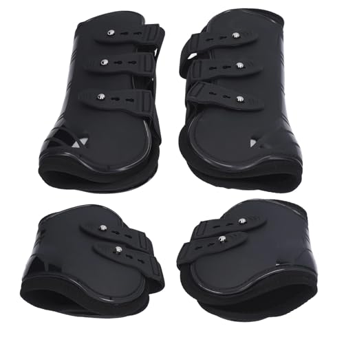HERCHR Pferde Sehnen Gamaschen, 4 Stück Pferde PU Shell Sehnen Stiefel vorne/hinten Brace Guard Schutzstiefel Schutz Stiefel Pferd Reiten Reitsport Ausrüstung Schutz Stiefel für Pferde (M) von HERCHR