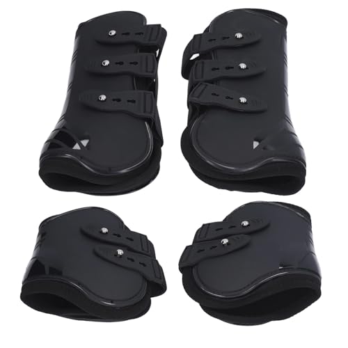 Pferde Sehnen Gamaschen, 4 Stück Pferde PU Shell Sehnen Stiefel vorne/hinten Brace Guard Schutzstiefel Schutz Stiefel Pferd Reiten Reitsport Ausrüstung Schutz Stiefel für Pferde (M) von HERCHR