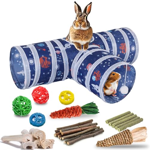 HERCOCCI Kaninchenspielzeug, zusammenklappbarer Hasentunnel und Röhren, 3-Wege-Kaninchen-Versteck Tunnel mit Kauspielzeug für Kaninchen, Meerschweinchen, Frettchen, Kätzchen HERCOCCI Kaninchenspielzeug, zusammenklappbarer Hasentunnel und Röhren, 3-Wege-Kaninchen-Versteck Tunnel mit Kauspielzeug für Kaninchen, Meerschweinchen, Frettchen, Kätzchen von HERCOCCI