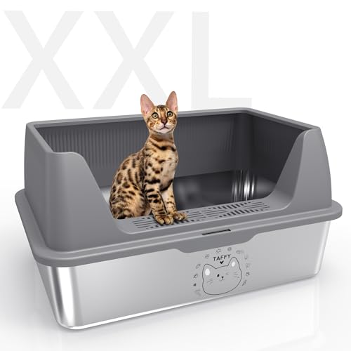 Katzenklo Edelstahl XXL mit DIY-Aufkleber, 20L Katzentoilette Edelstahl mit Deckel, Große Kapazität, Auslaufsicher&Spritzsicher, einfacher EIN- und Ausstieg, Einfach zu Reinigen, 60x40x30cm von HEROYAL