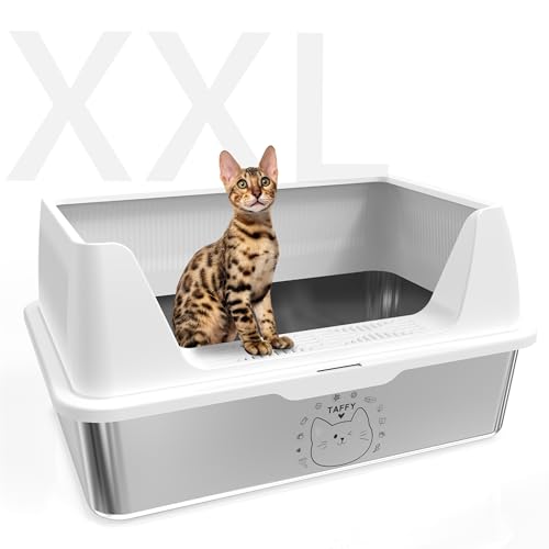 Katzenklo Edelstahl XXL mit DIY-Aufkleber, 20L Katzentoilette Edelstahl mit Deckel, Große Kapazität, Auslaufsicher&Spritzsicher, einfacher EIN- und Ausstieg, Einfach zu Reinigen, 60x40x30cm von HEROYAL