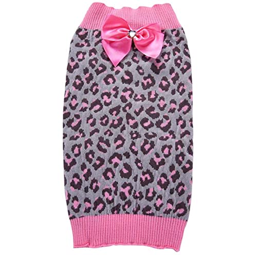 HERSIL Hündchen-Hundestrickjacke-Rosa-Winter-Kleidungs-Haustier-Bowknot-Leopard-Nette Haustierkleidung Winter Pullover Hund (Pink, XS) von HERSIL