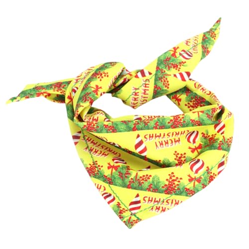 HERSIL Weihnachten Haustier Hund Handtuch Schal Schneeflocke Süßigkeiten Weihnachtsdruck süße Festliche Haustierbedarf Lederhalsband Welpe (Yellow, S) von HERSIL