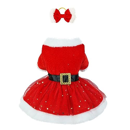 HERSIL Weihnachten Haustierkleidung Weihnachtsmann-Kleid mit rotem Scrunchie-Rock Hundeweste Kleine Hunde (Red, L) von HERSIL