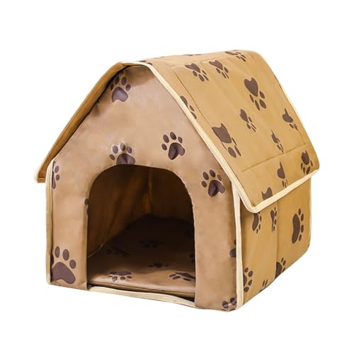 Haustierhaus für Katzen und Hunde, Fußabdruckmuster, zusammenklappbar, praktisch, für kleine und mittlere Haustiere im Innenbereich Boxen Für Scheune S (Brown, One Size) von HERSIL