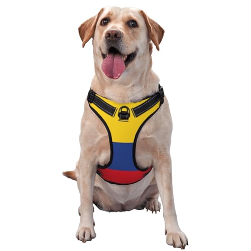 Flag of Colombia Hundegeschirr für kleine, mittelgroße und große Hunde, verstellbar, atmungsaktiv, mit Schnellverschluss-Schnallen von HERTqwop