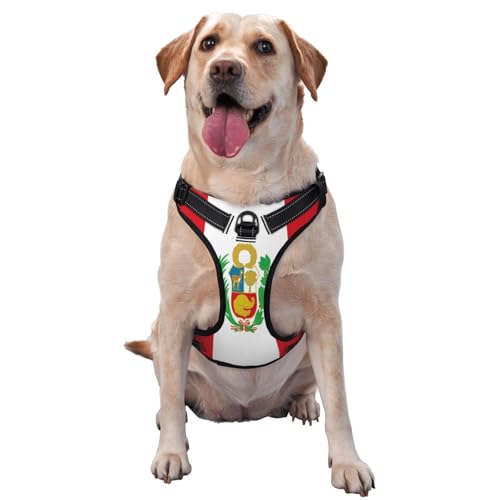 Flag of Peru Hundegeschirr für kleine, mittelgroße und große Hunde, verstellbar, atmungsaktiv, mit Schnellverschluss-Schnallen von HERTqwop