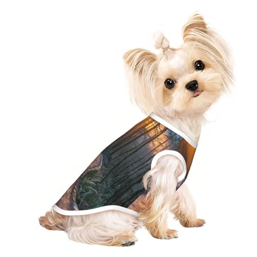 Hunde-Shirt für kleine Hunde, Motiv: Sonnenuntergang, Bergwald, weiche und atmungsaktive Katzen- und Hundekleidung, geeignet für kleine Haustiere von HERTqwop