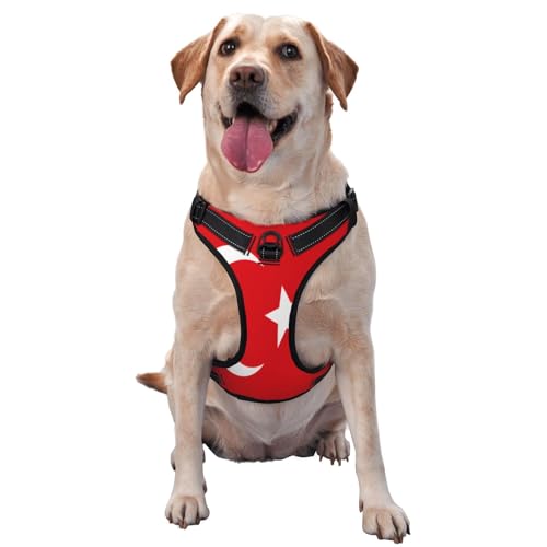 Hundegeschirr Flagge der Türkei für kleine, mittelgroße und große Hunde, verstellbar, atmungsaktiv, mit Schnellverschluss-Schnallen von HERTqwop