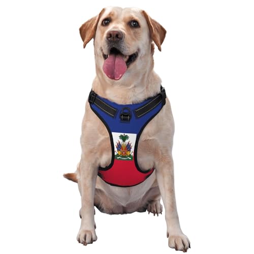 Hundegeschirr mit Haitianische Flagge, für kleine, mittelgroße und große Hunde, verstellbar, atmungsaktiv, mit Schnellverschluss-Schnallen Hundegeschirr mit Haitianische Flagge, für kleine, mittelgroße und große Hunde, verstellbar, atmungsaktiv, mit Schnellverschluss-Schnallen von HERTqwop