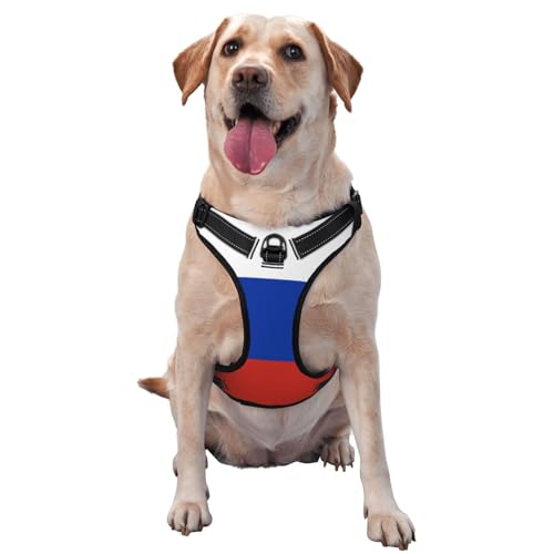 Hundegeschirr mit russischer Flagge für kleine, mittelgroße und große Hunde, verstellbar, atmungsaktiv, mit Schnellverschluss-Schnallen von HERTqwop
