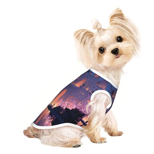 Hundeshirt für kleine Hunde, Motiv: Nacht im Schloss, weiche und atmungsaktive Katzen- und Hundekleidung, geeignet für kleine Haustiere Hundeshirt für kleine Hunde, Motiv: Nacht im Schloss, weiche und atmungsaktive Katzen- und Hundekleidung, geeignet für kleine Haustiere von HERTqwop