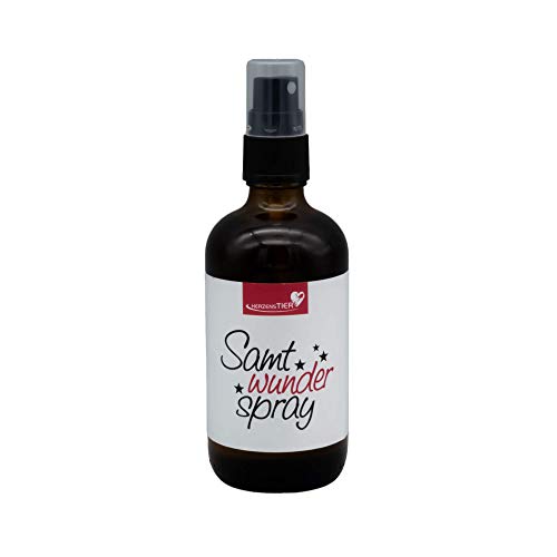 HERZENSTIER Samtwunderspray 100ml für natürliche Fellpflege und glänzendes Fell - Fördert gesundes Fellwachstum, Wirksam gegen Schuppen & Scheuerstellen für Hund, Katze und Pferd von HERZENSTIER