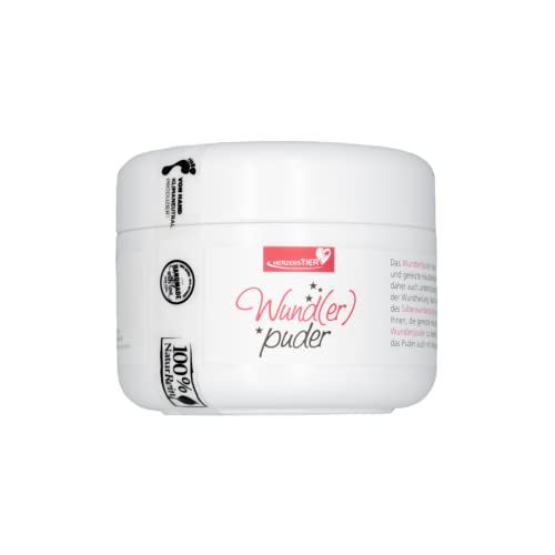 HERZENSTIER Wund(er) Puder 45g für Hund, Katze & Pferd - Trocknet nässende Wunden schnell, Hautberuhigend bei Verletzungen & Hautausschlag - Ideal für öffene Stellen von HERZENSTIER