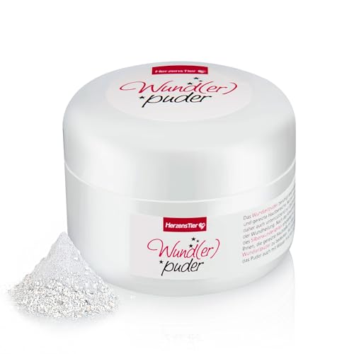 HERZENSTIER Wund(er) Puder 45g für Hund, Katze & Pferd - Trocknet nässende Wunden schnell, Hautberuhigend bei Verletzungen & Hautausschlag - Ideal für öffene Stellen von HERZENSTIER