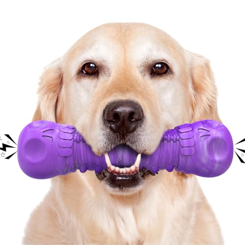 HETOO Hunde-Kauspielzeug, unzerstörbares Hundespielzeug für große und mittelgroße Rassen, langlebiges Gummi, quietschendes Hundespielzeug für aggressive Kauer, robuster, starker Knochen, von HETOO