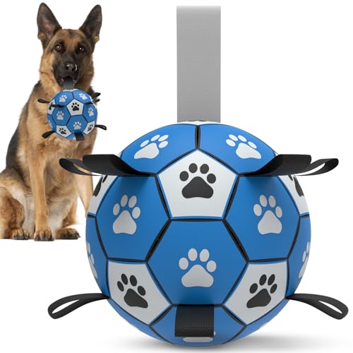 HETOO Hundeball Hundespielzeug Ball mit Griff für Hund Interaktives Schleppen von Krieg Wasser Hundebälle Spielzeug Geburtstagsgeschenk für Große/Extra Große Hunde (9 Zoll Blau Grau) von HETOO