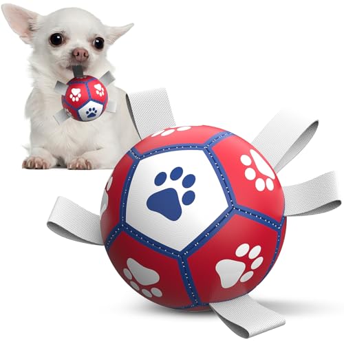 HETOO Hundeball Hundespielzeug Ball mit Griff für Hund Interaktives Schleppen von Krieg Wasser Hundebälle Spielzeug Geburtstagsgeschenk für Kleine/Mittel Hunde (5 Zoll Rot Weiß) von HETOO