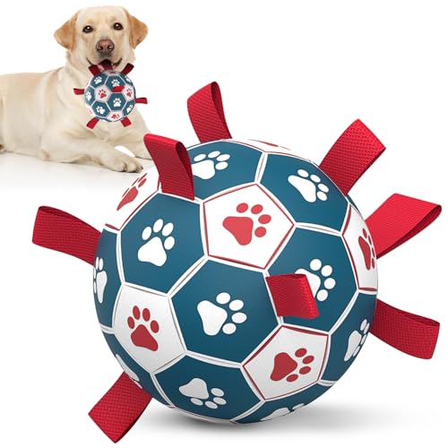 HETOO Hundeball Hundespielzeug Ball mit Griff für Hund Interaktives Schleppen von Krieg Wasser Hundebälle Spielzeug Geburtstagsgeschenk für Kleine/Mittel Hunde (8 Zoll Rot Blau) von HETOO