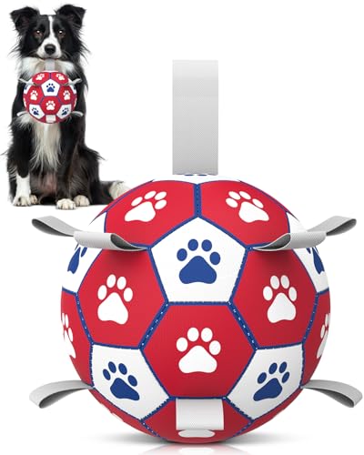 HETOO Hundefußball, interaktives Hundespielzeug für Hunde, Hundespielzeug, langlebige Hundebälle für kleine und mittelgroße Hunde, Rot und Weiß von HETOO