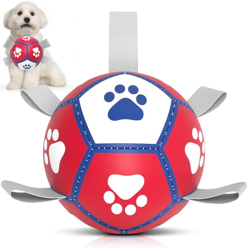 HETOO Hundefußball, interaktives Hundespielzeug für Hunde, langlebige Hundebälle für kleine und mittelgroße Hunde, Rot-Weiß (12,7 cm) von HETOO