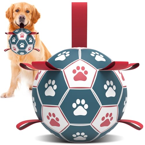 HETOO Hundefußball, interaktives Hundespielzeug zum Tauziehen, Wasserspielzeug, langlebige Bälle für mittelgroße und große Hunde, Blau / Rot (20,3 cm) von HETOO