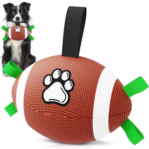 HETOO Hundespielzeug, Hundeball mit Nylon Seil, Premium Rugby Spielzeug für Mittlere Große Hunde Indoor & Outdoor Unterhaltung (Braun Weiß) von HETOO
