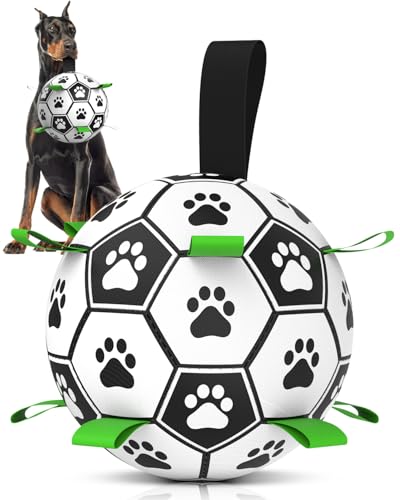 HETOO Hundespielzeug, extra groß, Fußball mit Riemen, interaktives Hundespielzeug zum Tauziehen, langlebige Hundebälle für große Hunde (25,4 cm) von HETOO