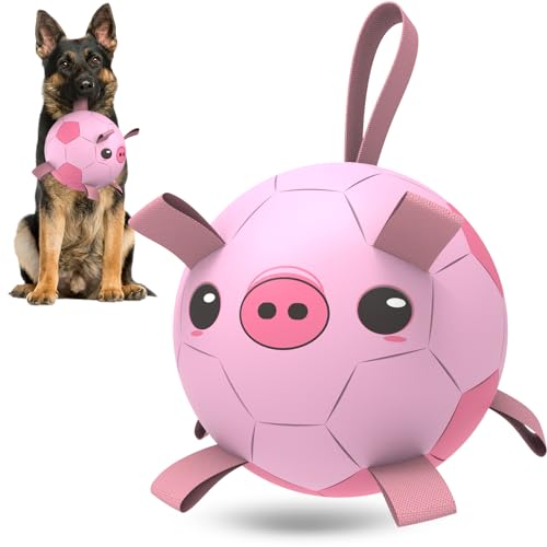 HETOO Hundespielzeug Hunde-Fußball mit Riemen, interaktives Hundespielzeug zum Tauziehen, Welpengeburtstagsgeschenke, Hundespielzeug, Wasserspielzeug, langlebige Hundebälle für mittelgroße und große von HETOO