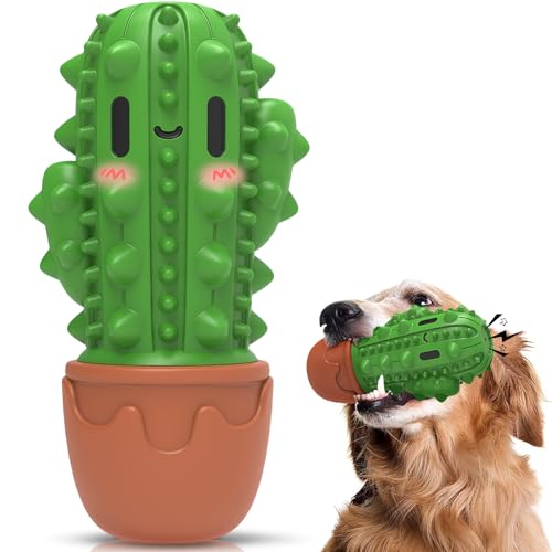HETOO Hundespielzeug für Aggressives Kauen, Kauspielzeug Hund Fast Unzerstörbar, Quietschend Hunde Spielzeug Für Mittelgroße Hunde, Robuster Langlebig Gummi Dog Toys (Kaktus im Topf) von HETOO