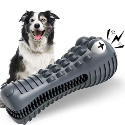 HETOO Hundespielzeug für Aggressives Kauen, Kauspielzeug Hund Fast Unzerstörbar, Quietschend Hunde Spielzeug Für Mittelgroße Hunde, Robuster Langlebig Gummi Dog Toys (Krokodil) von HETOO