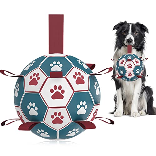 Hundespielzeug, Fußball mit Greiflaschen, interaktives Hundespielzeug zum Tauziehen, Hunde-Wasserspielzeug, langlebige Hundebälle für kleine und mittelgroße Hunde, Blau und Rot (15,2 cm) von HETOO