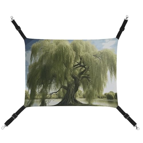HETVBNS Big Trees Haustier-Hängematte für Katzen und Hunde, weiche, atmungsaktive Canvas-Hängematte mit verstellbaren Riemen, bequemes und langlebiges Hängebett für kleine bis mittelgroße Haustiere von HETVBNS