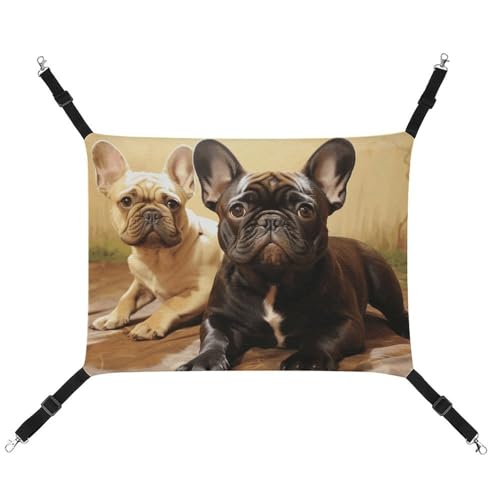 HETVBNS Niedliche französische Bulldogge Grafik-Haustier-Hängematte für Katzen und Hunde, weiche, atmungsaktive Canvas-Hängematte mit verstellbaren Riemen, bequemes und langlebiges Hängebett für HETVBNS Niedliche französische Bulldogge Grafik-Haustier-Hängematte für Katzen und Hunde, weiche, atmungsaktive Canvas-Hängematte mit verstellbaren Riemen, bequemes und langlebiges Hängebett für von HETVBNS