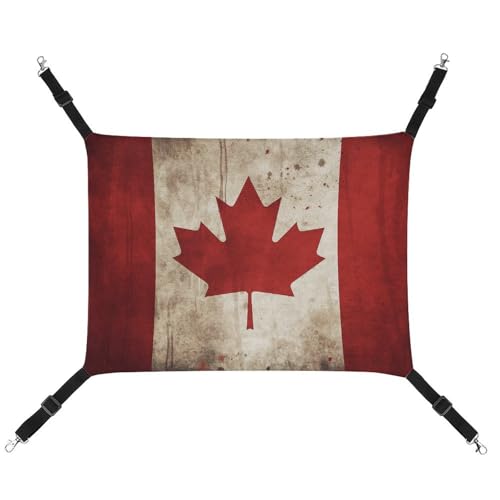 HETVBNS Retro-Hängematte für Katzen und Hunde, Kanada-Flagge, weich, atmungsaktiv, Leinen, mit verstellbaren Riemen, bequemes und langlebiges Hängebett für kleine bis mittelgroße Haustiere von HETVBNS