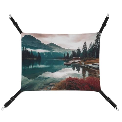 HETVBNS Scenic Lake Haustierhängematte für Katzen & Hunde, weiche atmungsaktive Canvas-Hängematte mit verstellbaren Riemen, bequemes und langlebiges Hängebett für kleine bis mittelgroße Haustiere HETVBNS Scenic Lake Haustierhängematte für Katzen & Hunde, weiche atmungsaktive Canvas-Hängematte mit verstellbaren Riemen, bequemes und langlebiges Hängebett für kleine bis mittelgroße Haustiere von HETVBNS