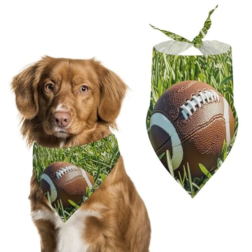 Hundehalstücher für Katzen und Hunde, Motiv: brauner Fußball, Grün von Gras, dreieckig, waschbar, für Katzen und Hunde Hundehalstücher für Katzen und Hunde, Motiv: brauner Fußball, Grün von Gras, dreieckig, waschbar, für Katzen und Hunde von HETVBNS