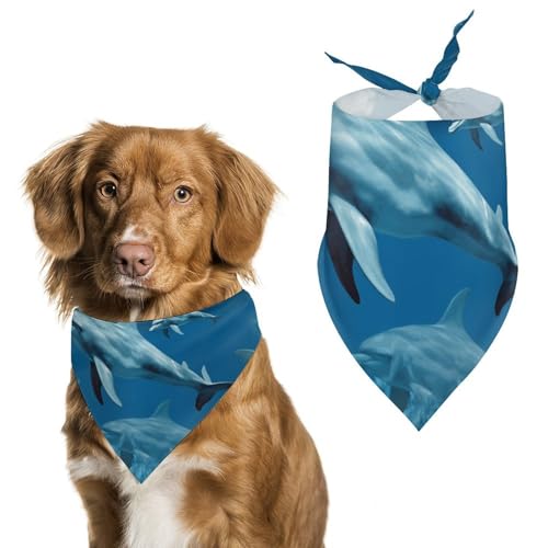 Hundehalstücher mit Delfinen zum Füttern und Pflegen, dreieckig, waschbar, für Katzen und Hunde, Blau Hundehalstücher mit Delfinen zum Füttern und Pflegen, dreieckig, waschbar, für Katzen und Hunde, Blau von HETVBNS