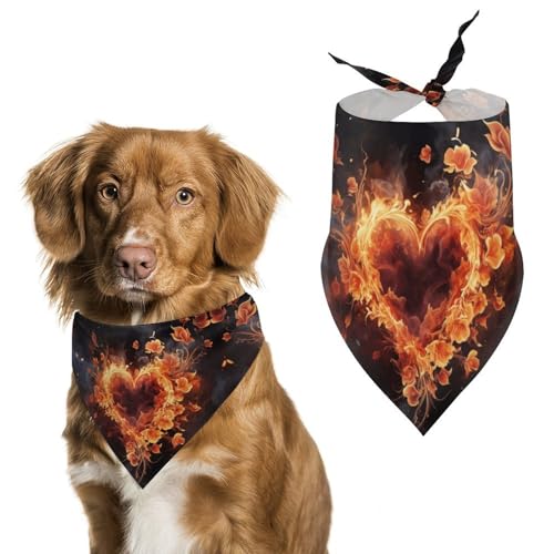 Hundehalstücher mit Feuerblumen und Herz, dreieckig, waschbar, für Katzen und Hunde Hundehalstücher mit Feuerblumen und Herz, dreieckig, waschbar, für Katzen und Hunde von HETVBNS