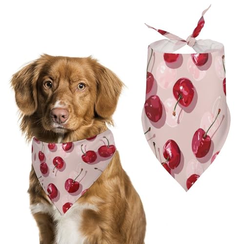 Hundehalstücher mit Kirschmuster zum Füttern und Pflegen, dreieckige Haustier-Lätzchen, waschbar, Haustier-Schal für Katzen und Hunde Hundehalstücher mit Kirschmuster zum Füttern und Pflegen, dreieckige Haustier-Lätzchen, waschbar, Haustier-Schal für Katzen und Hunde von HETVBNS