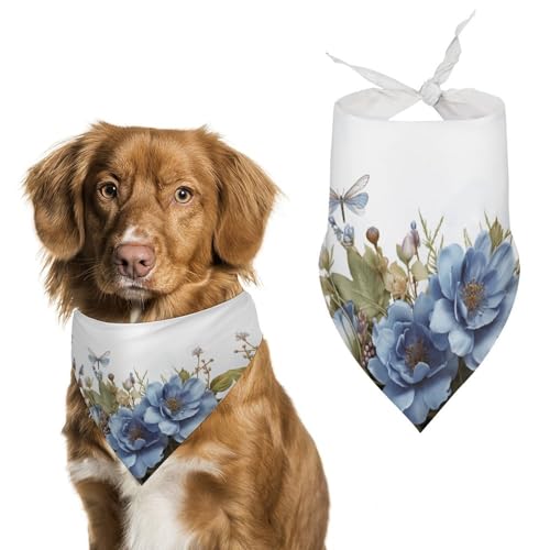 Hundehalstücher mit blauen Blumen und Libellen, dreieckig, waschbar, für Katzen und Hunde Hundehalstücher mit blauen Blumen und Libellen, dreieckig, waschbar, für Katzen und Hunde von HETVBNS