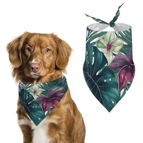Hundehalstücher mit tropischen Blättern zum Füttern und Pflegen, dreieckig, waschbar, Haustier-Schal für Katzen und Hunde Hundehalstücher mit tropischen Blättern zum Füttern und Pflegen, dreieckig, waschbar, Haustier-Schal für Katzen und Hunde von HETVBNS
