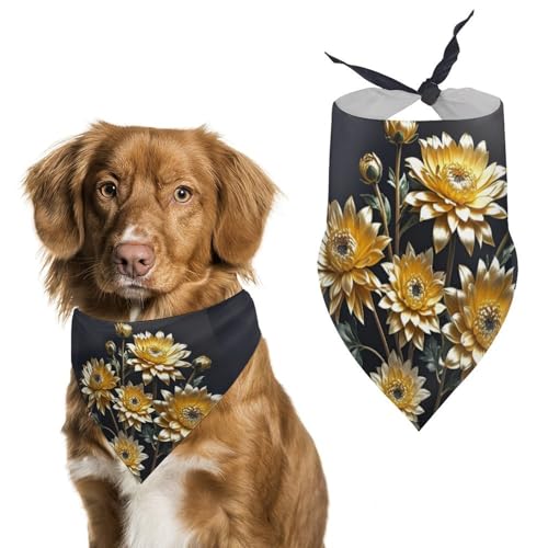 Hundehalstücher zum Füttern und Pflegen, dreieckige Haustier-Lätzchen, waschbar, goldfarbene Blumen auf schwarzem Grund für Katzen und Hunde Hundehalstücher zum Füttern und Pflegen, dreieckige Haustier-Lätzchen, waschbar, goldfarbene Blumen auf schwarzem Grund für Katzen und Hunde von HETVBNS