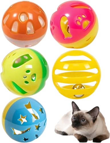 HEUHAI Katzenspielzeug – buntes Kätzchenspielzeug mit klingelnden Glocken, langlebige Kunststoffbälle für verspielte Katzen, lustig und interaktiv (3,8 cm, einfaches Katzenspielzeug-Set) von HEUHAI
