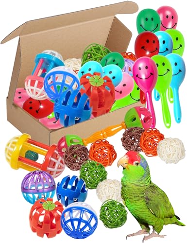 HEUHAI Vogelspielzeug für Sittiche und mehr, buntes Käfigspielzeug mit Glockenbällen, Teaser und Rattanbällen, Spaß für kleine bis mittelgroße Vögel, 22 Stück von HEUHAI